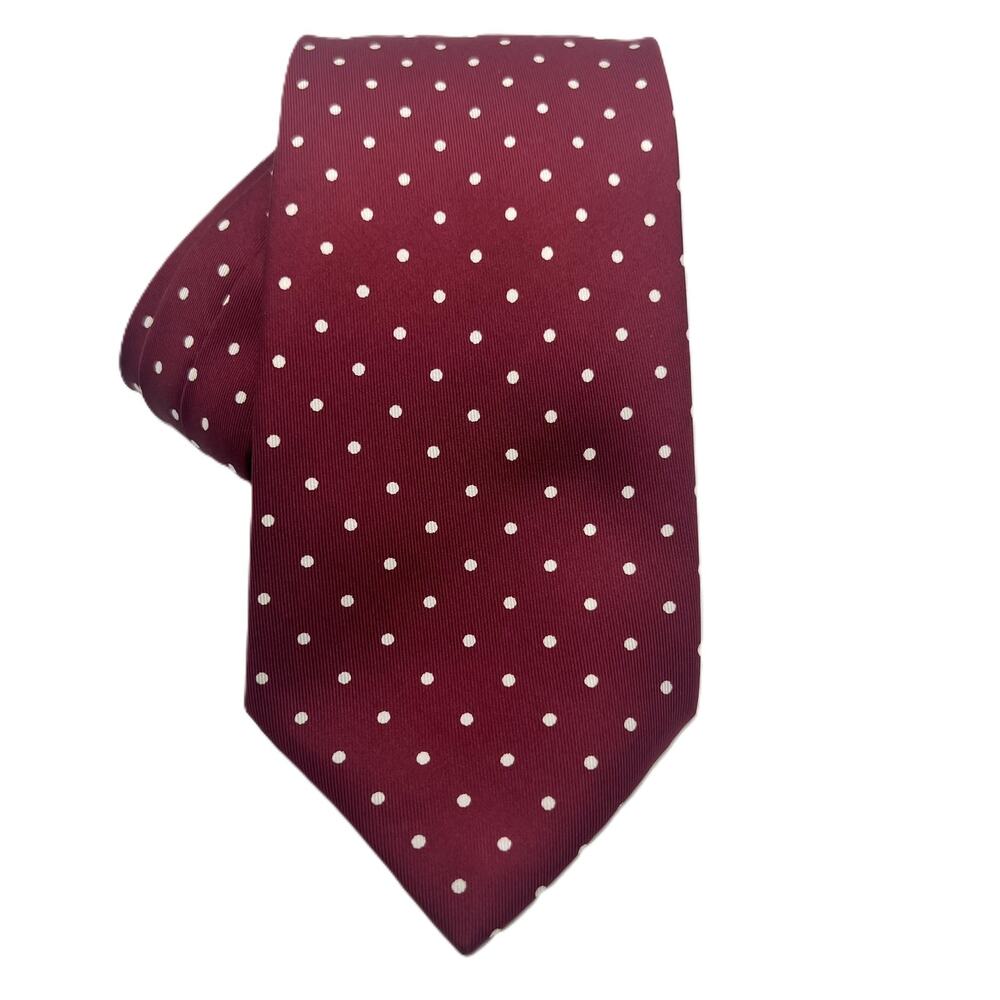 Harrods Silk Burgundy White Polka Dots Necktie Made in England Career College